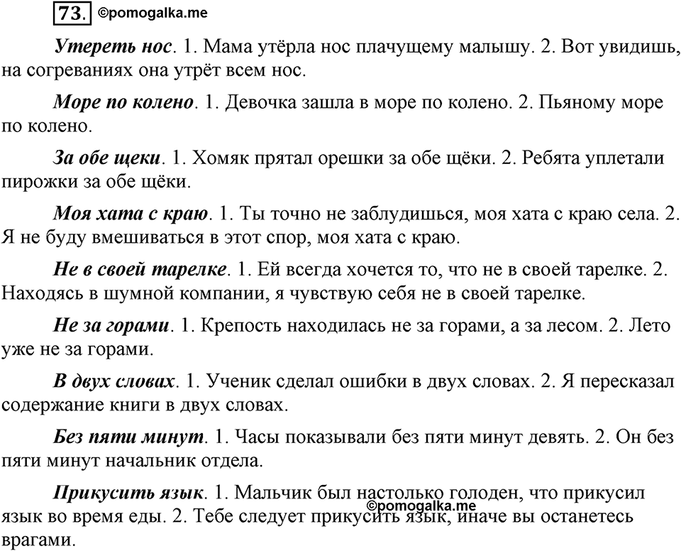 В чем заключается богатство языка. §11. Фразеологизмы. Глава 4. Упражнение №73 — решение 1