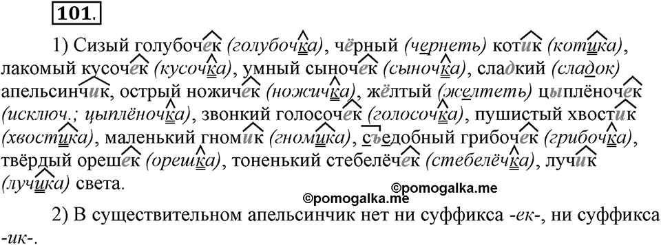 Чем различаются устная и письменная речь. §15. Гласные в суффиксах имен существительных -ек- и -ик-. Глава 6. Упражнение №101 — решение 1