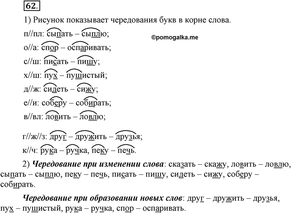 Как язык служит для общения. §8. Варианты морфем. Глава 3. Упражнение №62 — решение 1