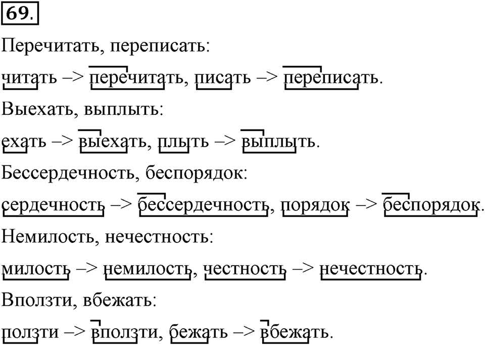 Как язык служит для общения. §9. Образование слов с помощью приставок. Глава 3. Упражнение №69 — решение 1