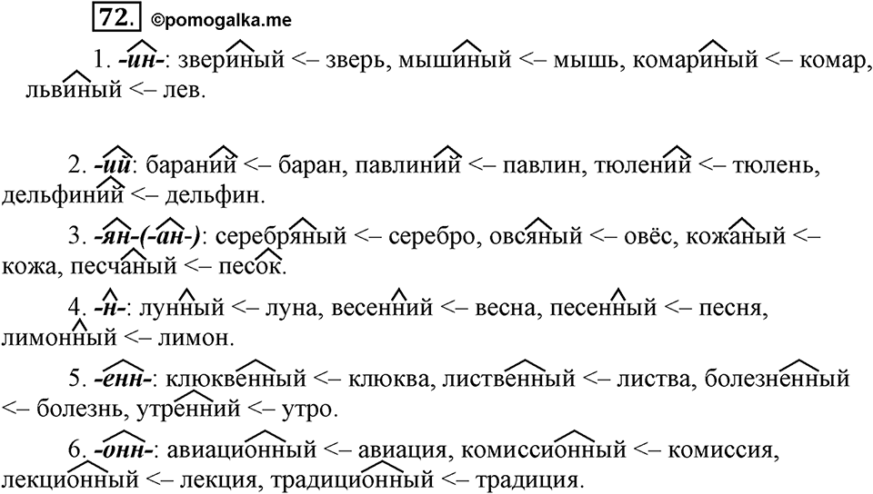 Что такое современный язык. §10. Буквы О и Е после шипящих и Ц в суффиксах и окончаниях имен прилагательных. Глава 7. Упражнение №72 — решение 1