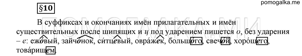 Что такое современный язык. §10. Буквы О и Е после шипящих и Ц в суффиксах и окончаниях имен прилагательных. Глава 7. Ответы на дополнительные вопросы к §10 — решение 1