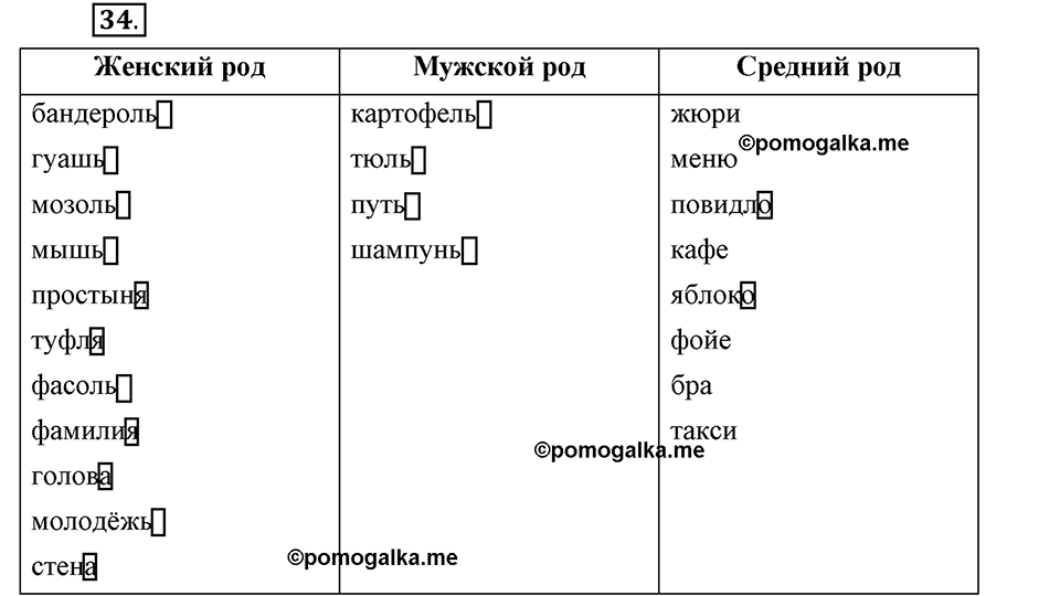 Чем различаются устная и письменная речь. §6. Род имен существительных. Глава 6. Упражнение №34 — решение 1