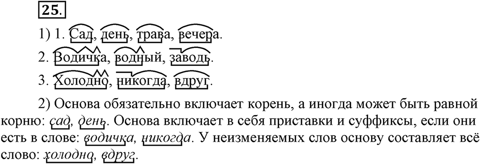 Как язык служит для общения. §4. Основа слова. Глава 3. Упражнение №25 — решение 1