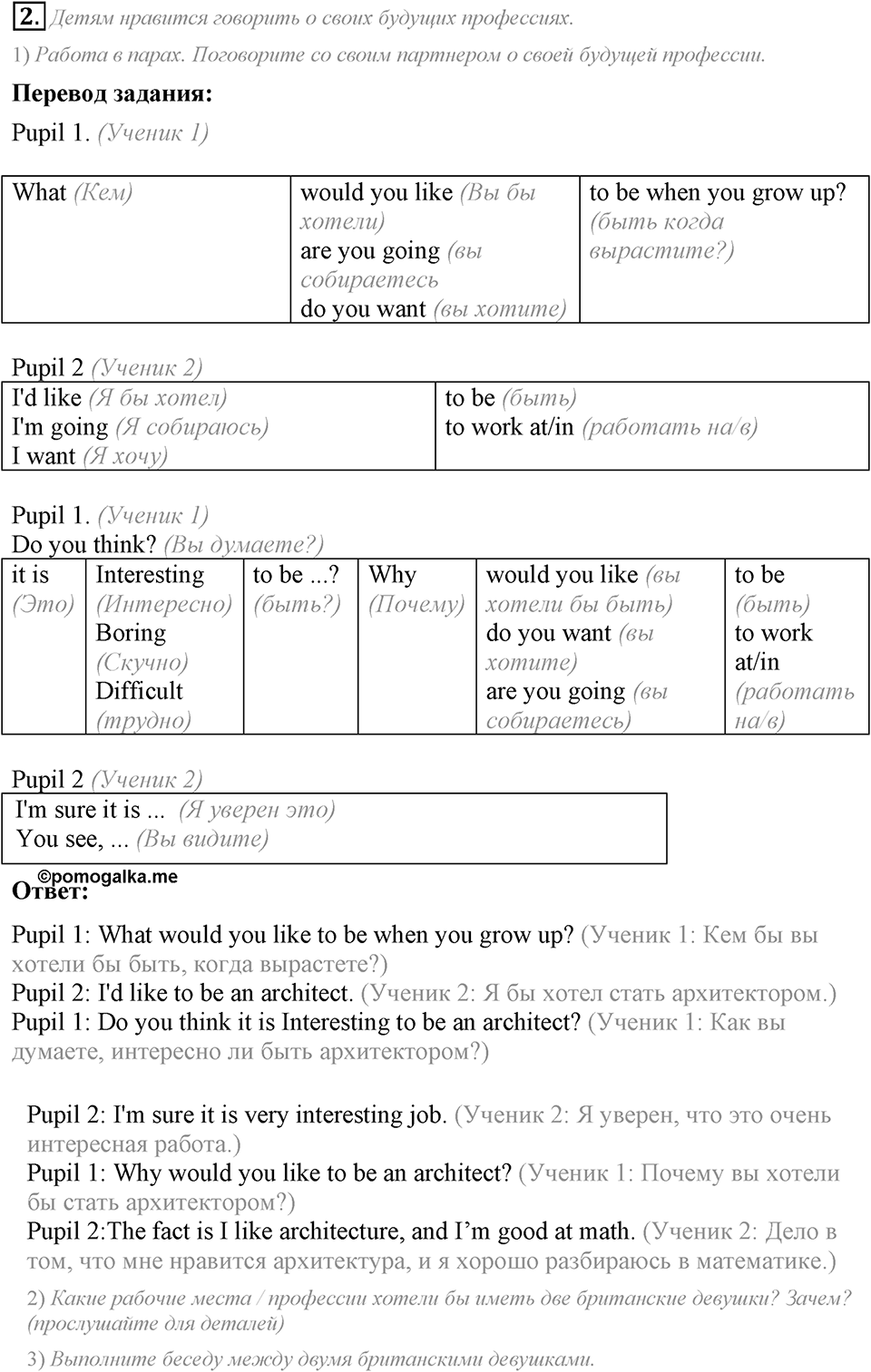 What are you going to be?. Unit 7 Lesson 9 задание №2 — решение 1