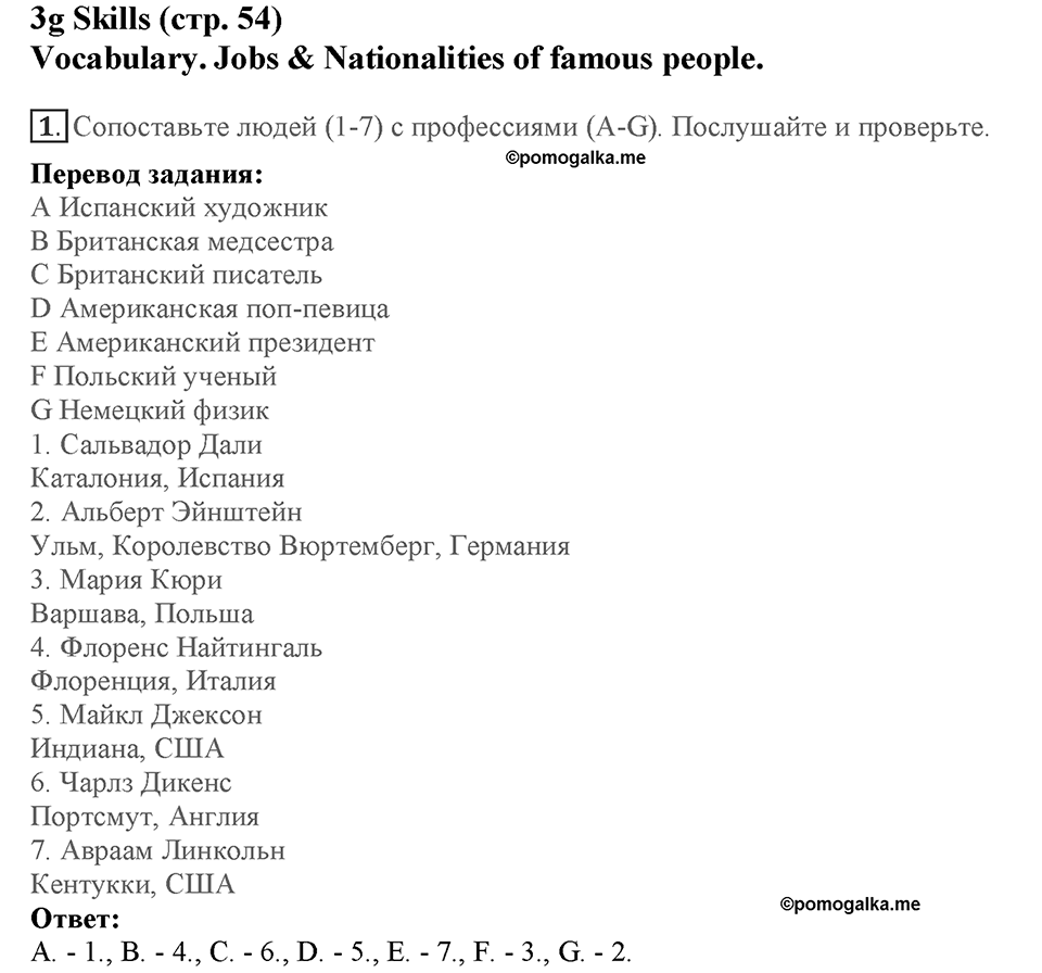 Module 3. Great people and legends. Страница 54. 3g. Номер №1 — решение 1