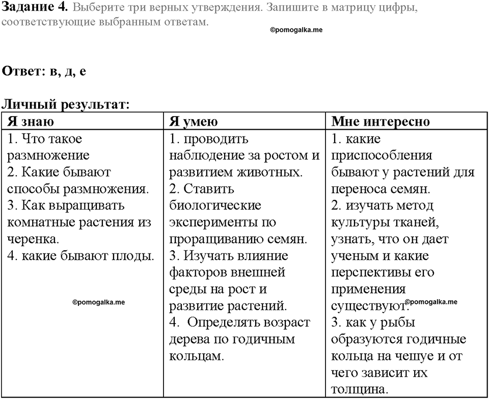 Глава 4. Размножение, рост и развитие организмов. Урок 20. Страницы 51-54. Номер №4 — решение 1