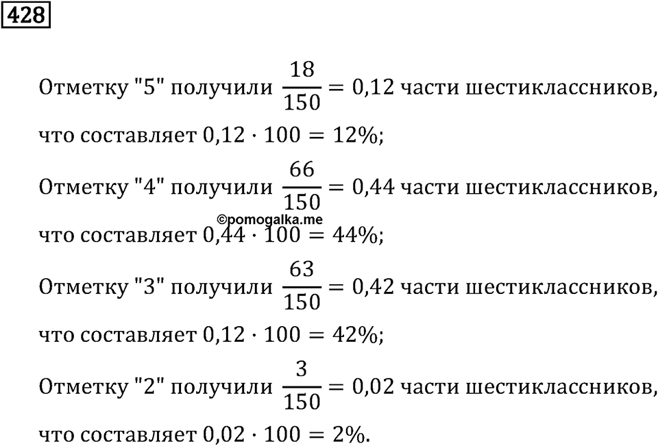 Задачи и упражнения. Отношения и проценты. Номер 428 — решение 1
