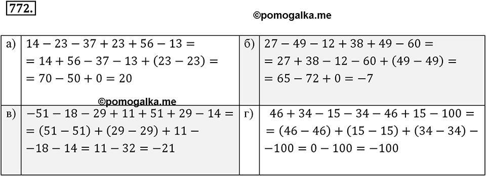 Целые числа. 9.4. Вычитание целых чисел. Номер 772 — решение 1