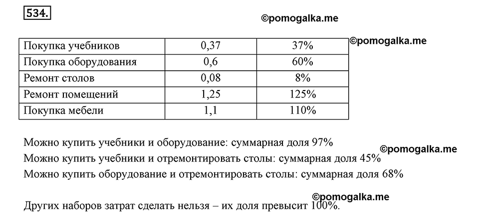 Отношения и проценты. 6.4. Выражение отношения в процентах. Номер 534 — решение 1