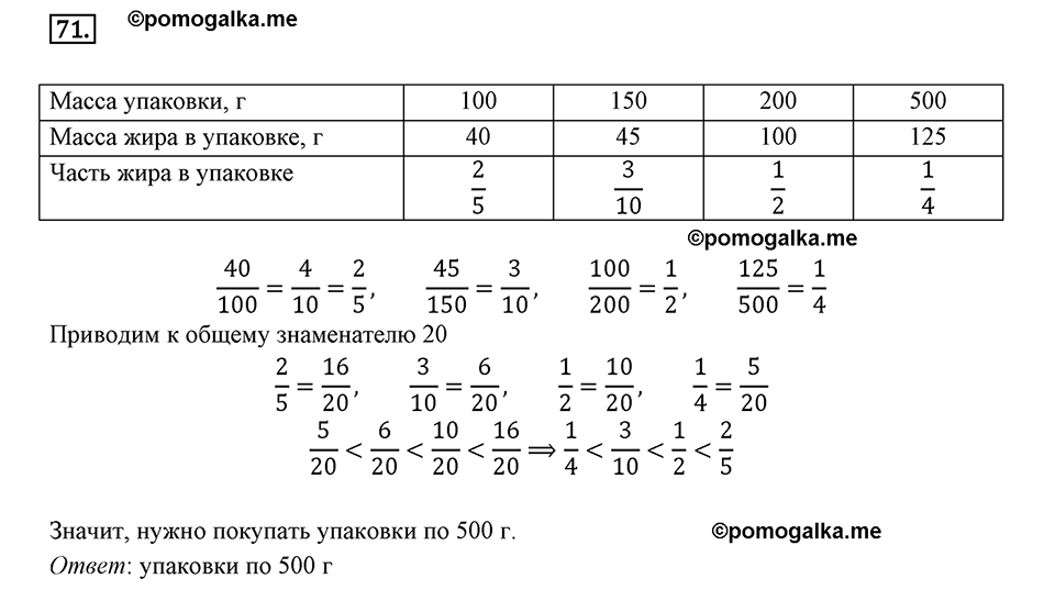 Дроби и проценты. 1.4. Основные задачи на дроби. Номер 71 — решение 1