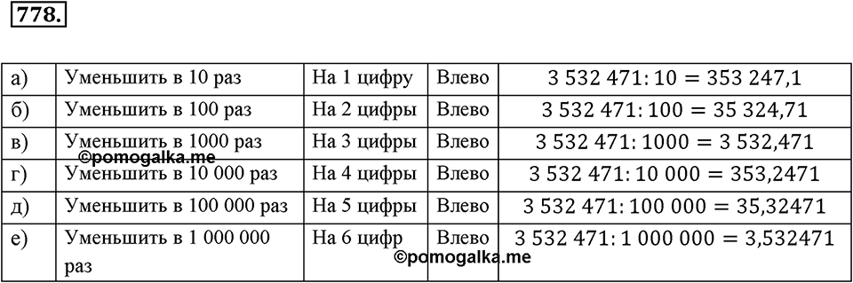 Десятичные дроби. §4.4. Перенос запятой в положительной десятичной дроби. Номер 778 — решение 1