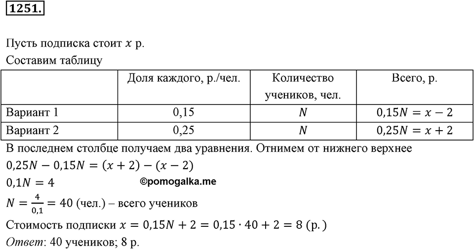 Задания для повторения. Номер 1251 — решение 1