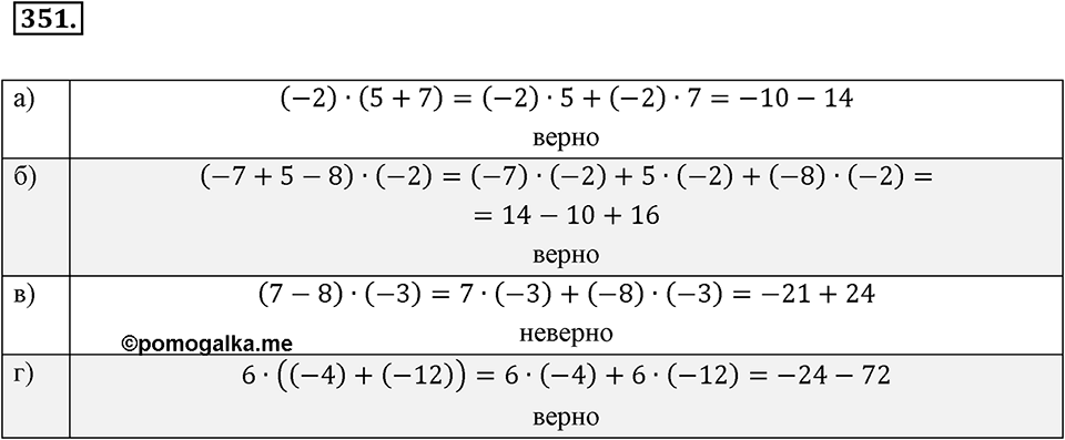 Целые числа. §2.9. Распределительный закон. Номер 351 — решение 1