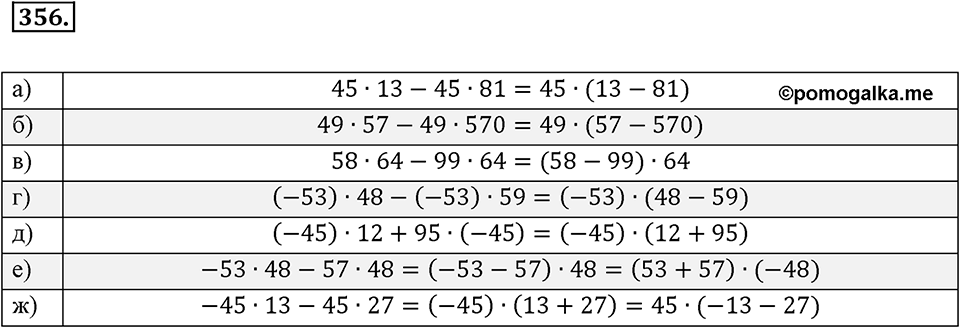 Целые числа. §2.9. Распределительный закон. Номер 356 — решение 1