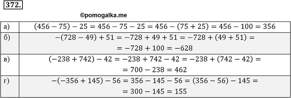 Целые числа. §2.10. Раскрытие скобок и заключение в скобки. Номер 372 — решение 1