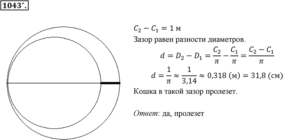 Обыкновенные и десятичные дроби. §5.7. Длина окружности. Площадь круга. Номер 1043 — решение 1