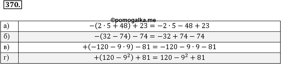 Целые числа. §2.10. Раскрытие скобок и заключение в скобки. Номер 370 — решение 1