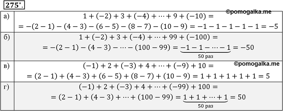 Целые числа. §2.5. Законы сложения целых чисел. Номер 275 — решение 1
