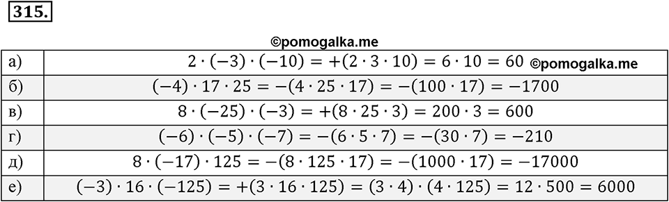 Целые числа. §2.7. Произведение целых чисел. Номер 315 — решение 1