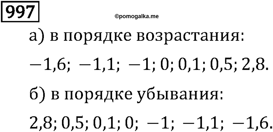 Рациональные числа. 5.29 Сравнение чисел. Номер №997 — решение 1