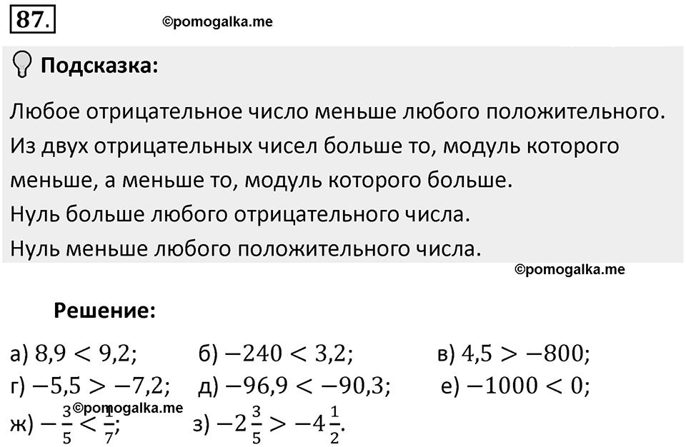 Часть 2. Рациональные числа. §5. Положительные и отрицательные числа. Часть 2, номер №87 — решение 2