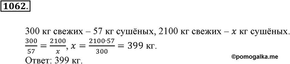Математика вокруг нас. §36. Решение задач с помощью пропорций. Номер 1062 — решение 1