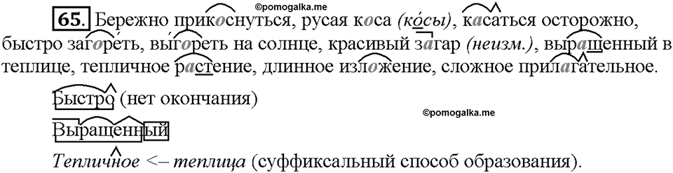 Часть 1. §9. Морфемный и словообразовательный разбор слова. Упражнение №65 — решение 1