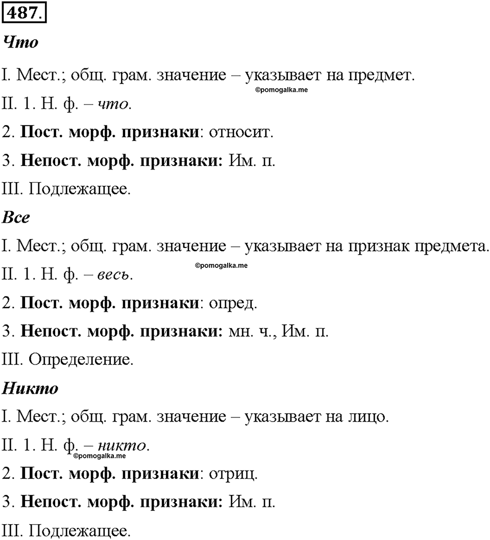 Часть 2. §68. Морфологический разбор местоимения. Упражнение №487 — решение 1