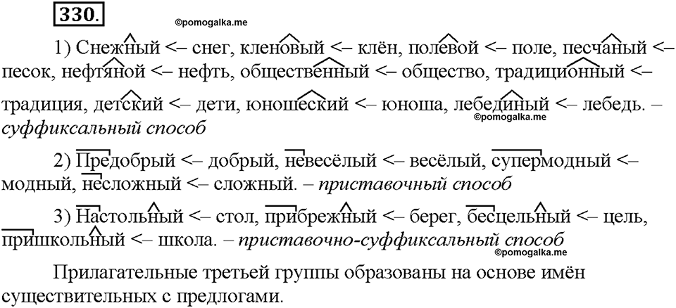 Часть 2. §45. Словообразование имен прилагательных. Буквы О и Е после шипящих и Ц в суффиксах прилагательных. Упражнение №330 — решение 1