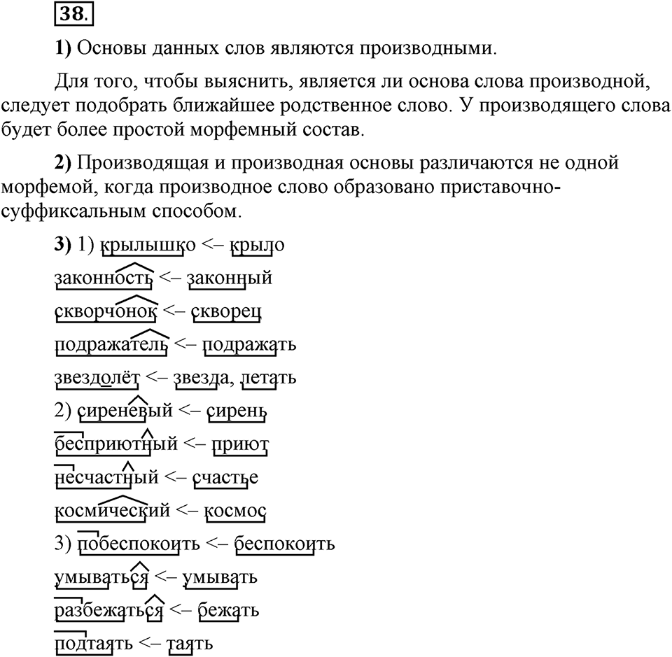 Что такое сферы общения?. §5. Основы производных и непроизводных слов. Глава 3. Упражнение №38 — решение 1