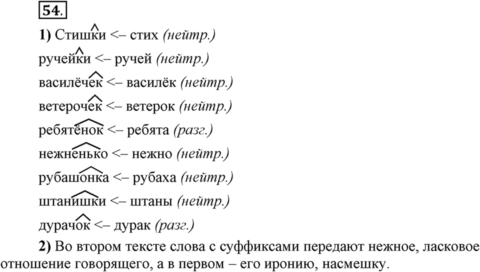 Сколько стилей в современном литературном языке?. §7. Слова с эмоциональной окраской. Глава 4. Упражнение №54 — решение 1