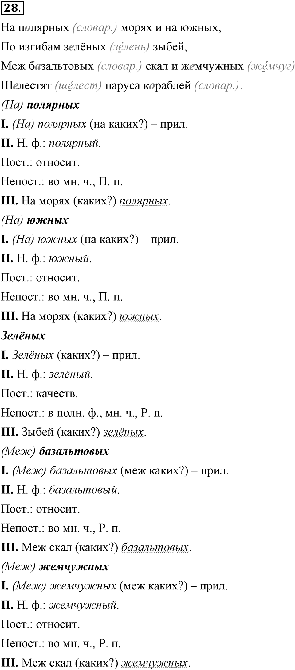 Что значит «современный литературный язык»?. §3. Имя прилагательное. Глава 1. Упражнение №28 — решение 1