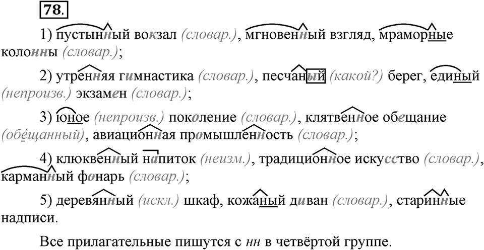 Сколько стилей в современном литературном языке?. §10. Правописание суффиксов прилагательных. Глава 4. Упражнение №78 — решение 1