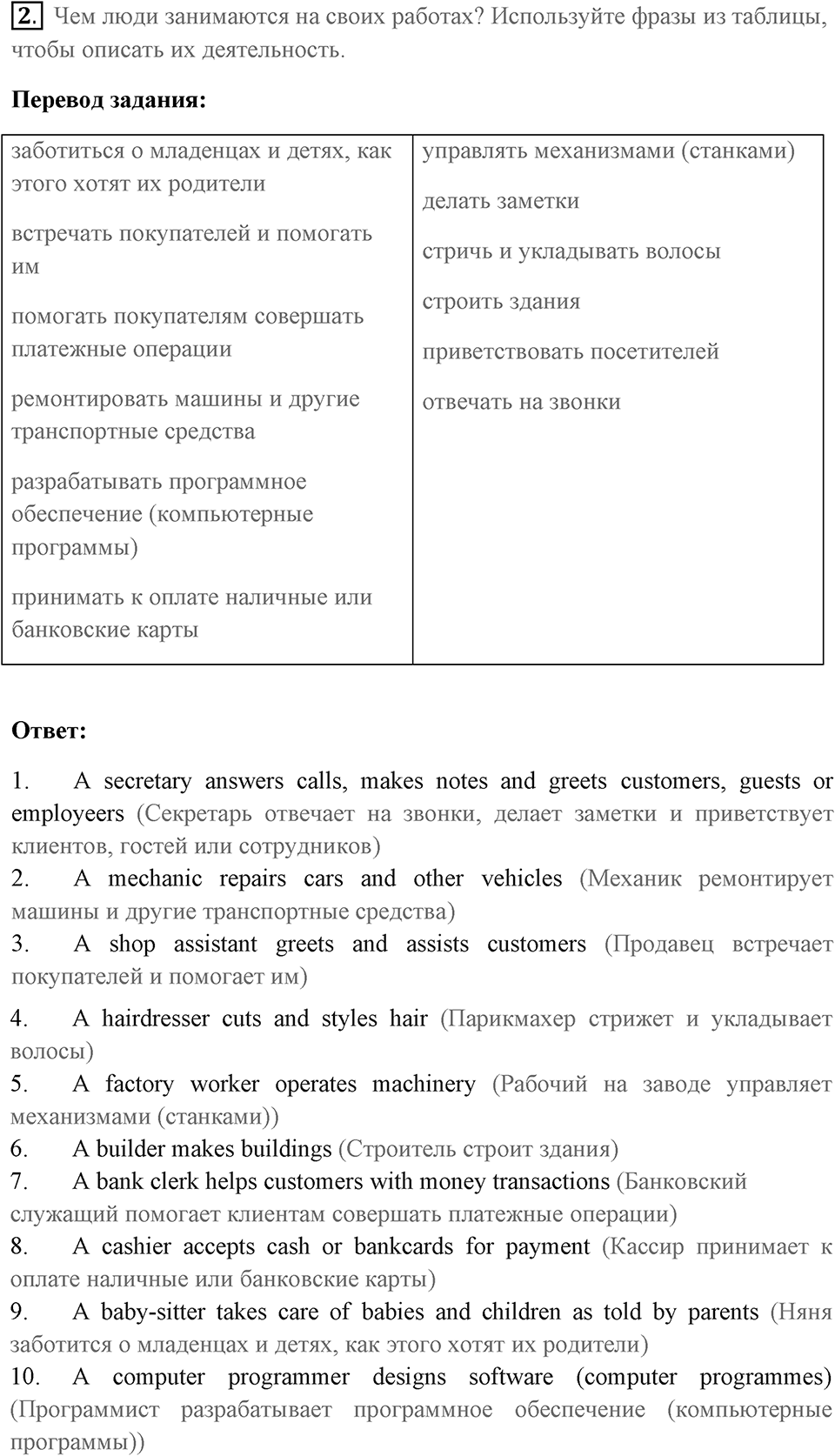 Unit 11. Work experience. Unit 11 задание 2 — решение 1