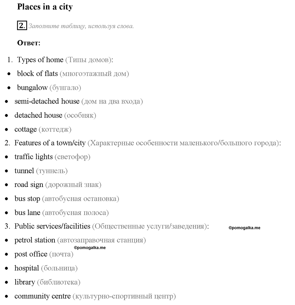 Module Starter. Страница 5. Places in a city. Задание №2 — решение 1