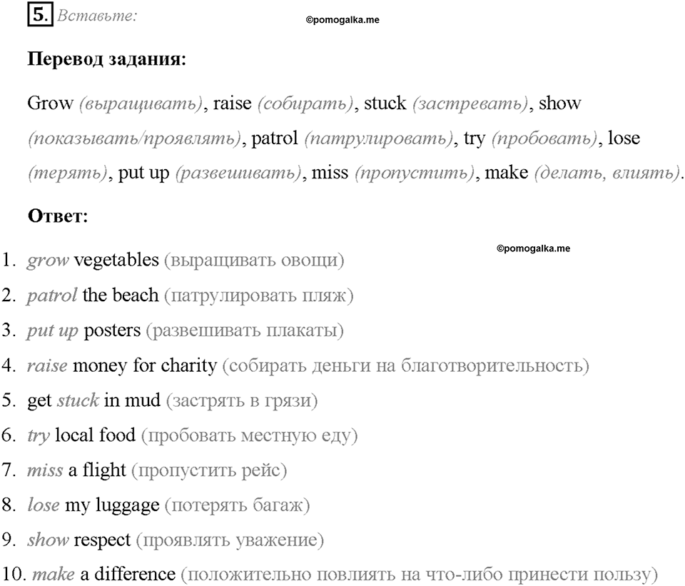 Module Starter. Страница 5. Collocations. Задание №5 — решение 1