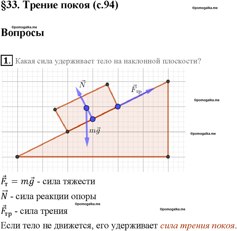 Глава 2. Взаимодействие тел. Трение покоя. §33. Вопрос №1 — решение 1