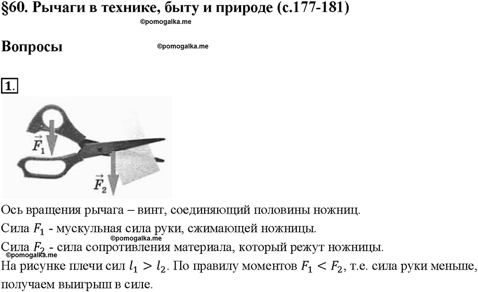 Глава 4. Работа и мощность. Энергия. Рычаги в технике, быту и природе. §60. Вопрос №1 — решение 1