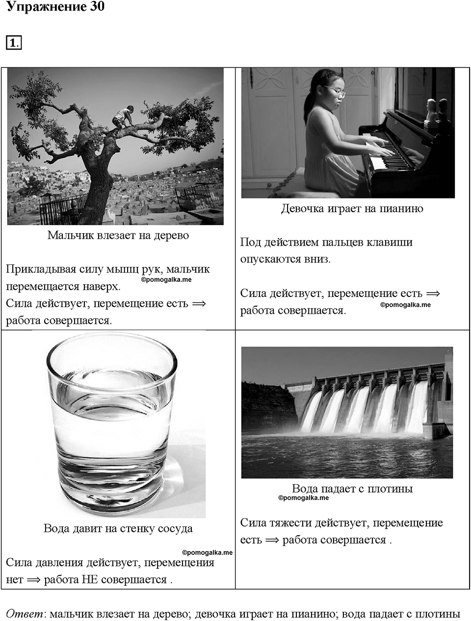 Глава 4. Работа и мощность. Энергия. Механическая работа. Единицы работы. §55. Упражнение 30, номер №1 — решение 1