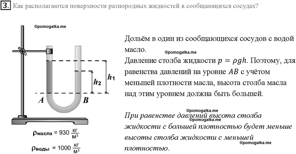 Глава 3. Давление твердых тел, жидкостей и газов. Сообщающиеся сосуды. §41. Вопрос №3 — решение 1