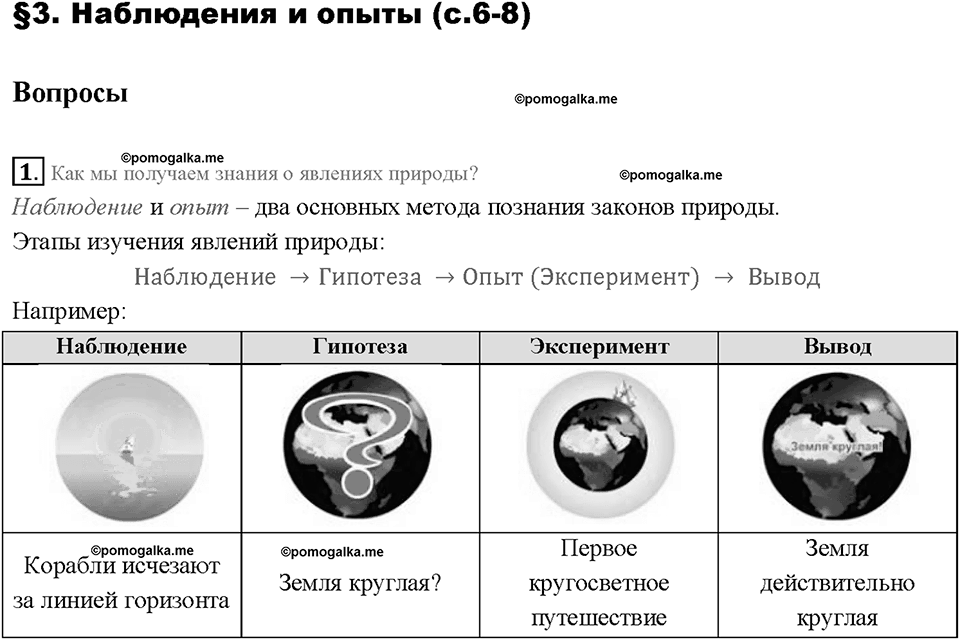 Введение. Наблюдения и опыты. §3. Вопрос №1 — решение 1