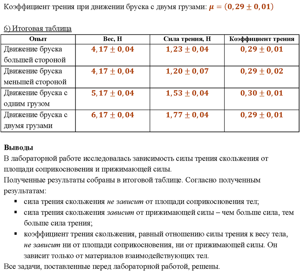 Измерение силы трения с помощью динамометра. Лабораторная работа №7 — решение 3