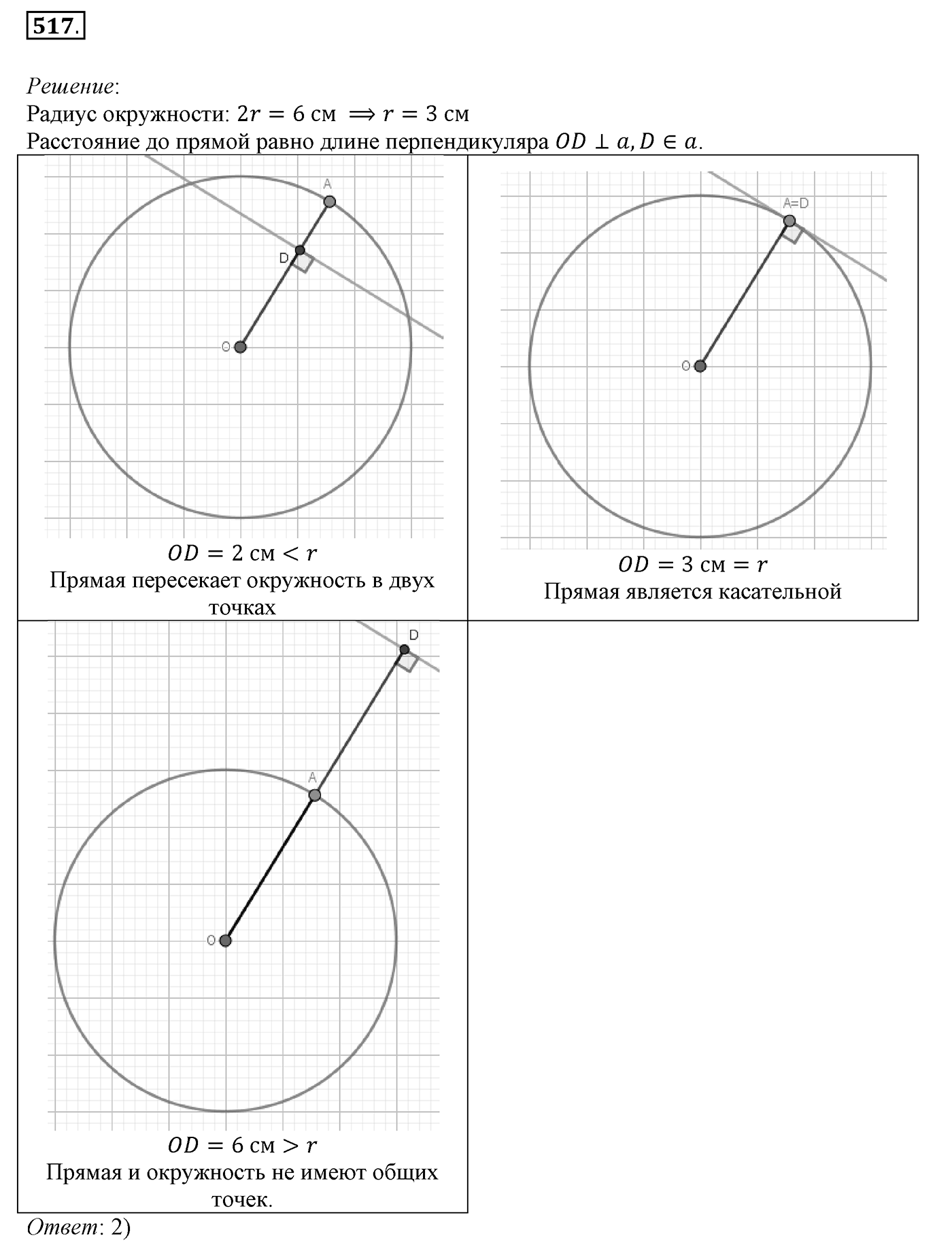 §20. Некоторые свойства окружности. Касательная к окружности. Номер №517 — решение 1