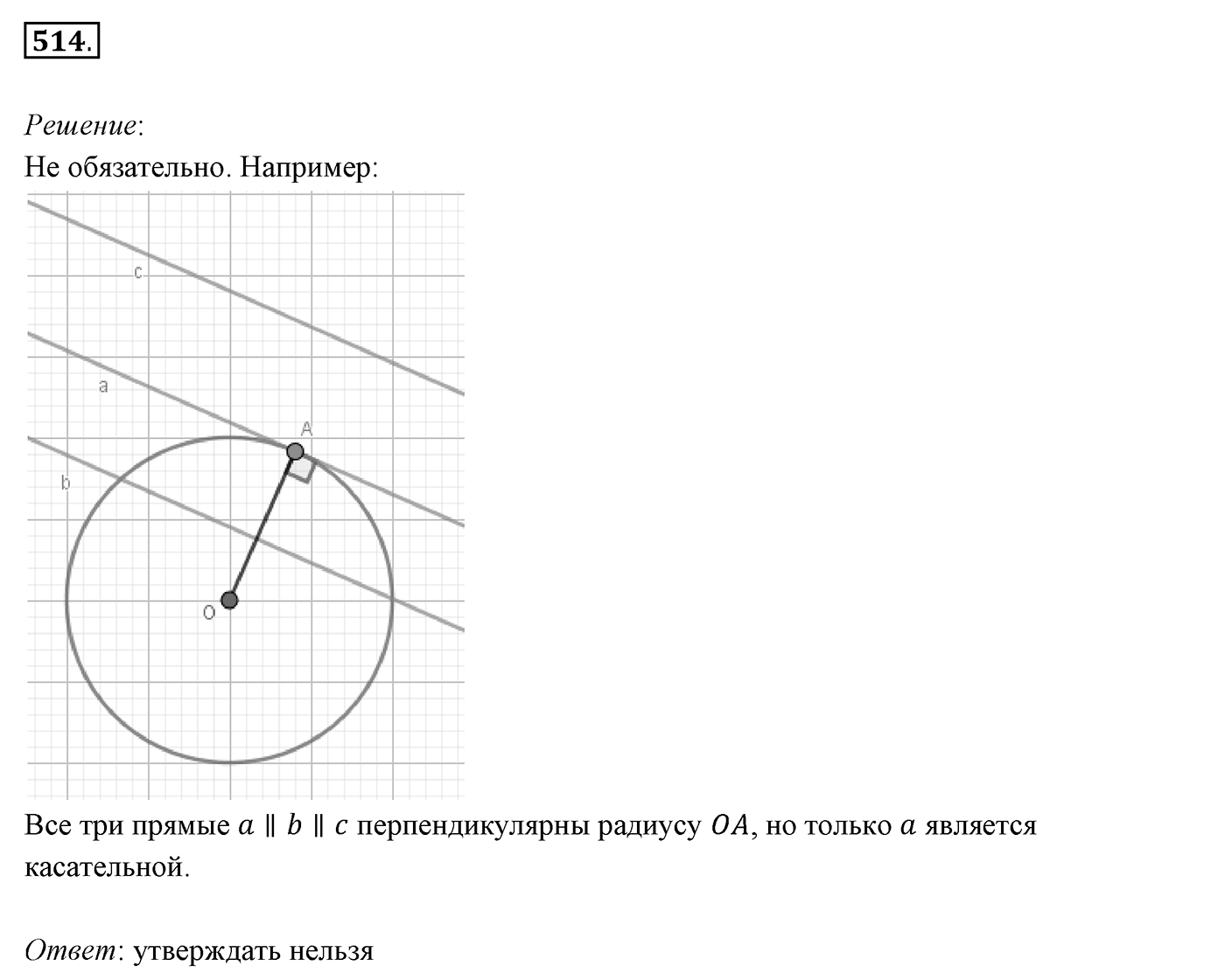 §20. Некоторые свойства окружности. Касательная к окружности. Номер №514 — решение 1