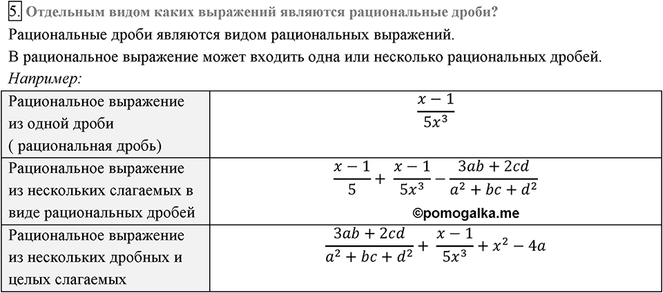Глава 1. Рациональные выражения. §1. Рациональные дроби. Вопросы к §1 задание 5 — решение 1