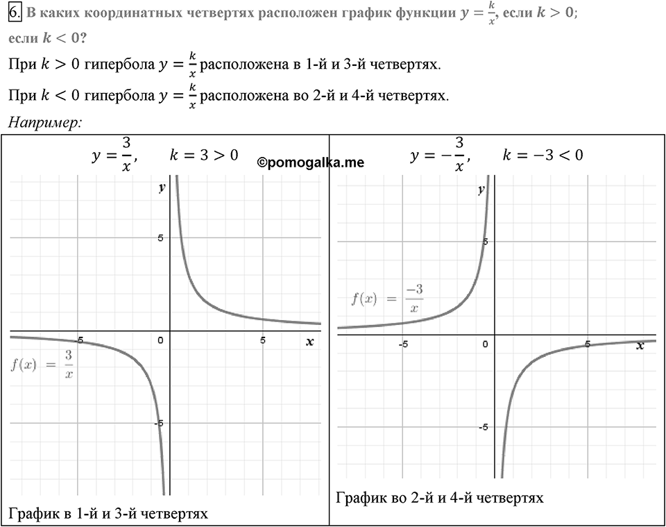 Глава 1. Рациональные выражения. §10. Функция. y=k/x и её график. Вопросы к §10 задание 6 — решение 1