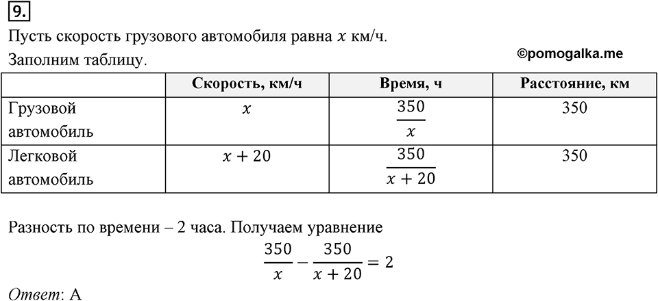 Глава 3. Квадратные уравнения. §24. Рациональные уравнения как математические модели реальных ситуаций. Проверь себя задание 9 — решение 1