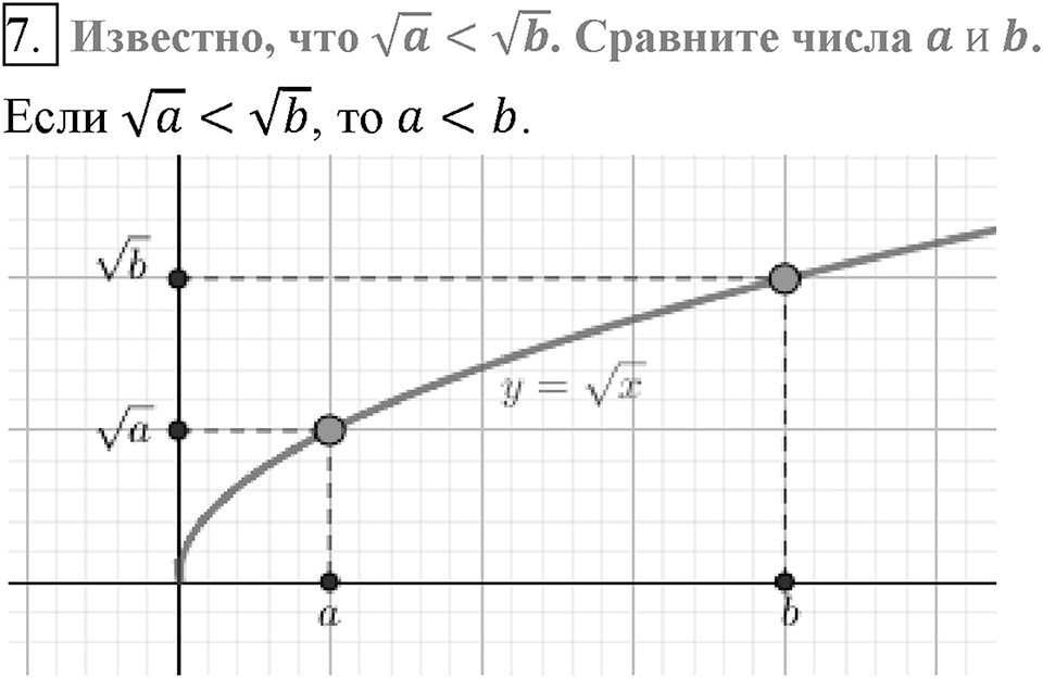 Глава 2. Квадратные корни. Действительные числа. §18. Функция y=?x. Вопросы к §18 задание 7 — решение 1