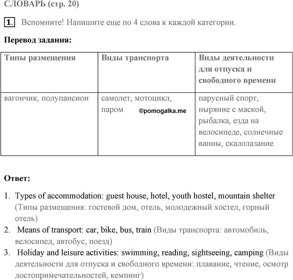 Словарь. Страница 20 задание №1 — решение 1